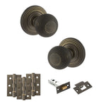 Product Old English Ripon urban bronze reeded mortice door knob with matching hinges, latch and fixings