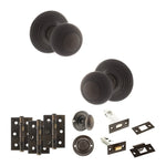 Product Old English Ripon urban dark bronze reeded mortice door knob with matching hinges, latch and fixings