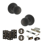 Product Old English Ripon urban dark bronze reeded mortice door knob with matching hinges, latch and fixings