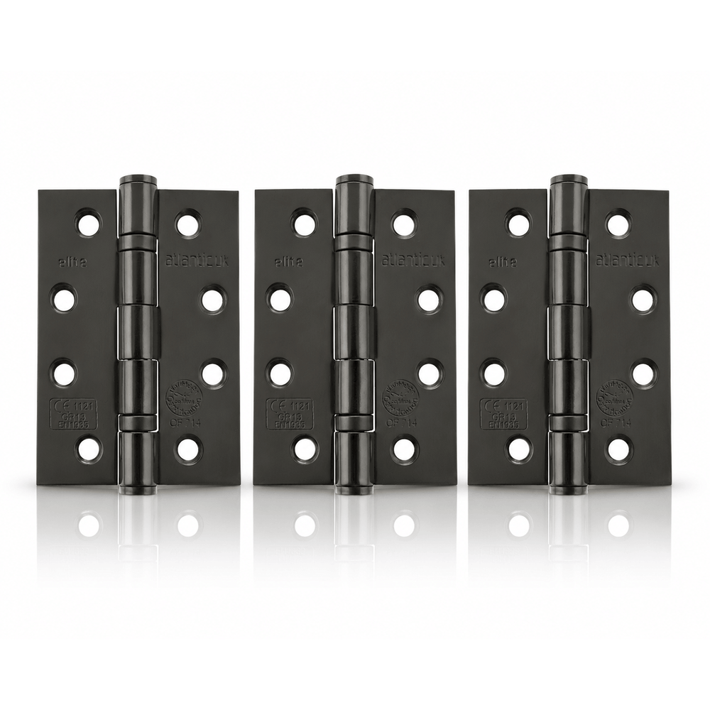 Product set of 3 black nickel 4" but hinges on a white background