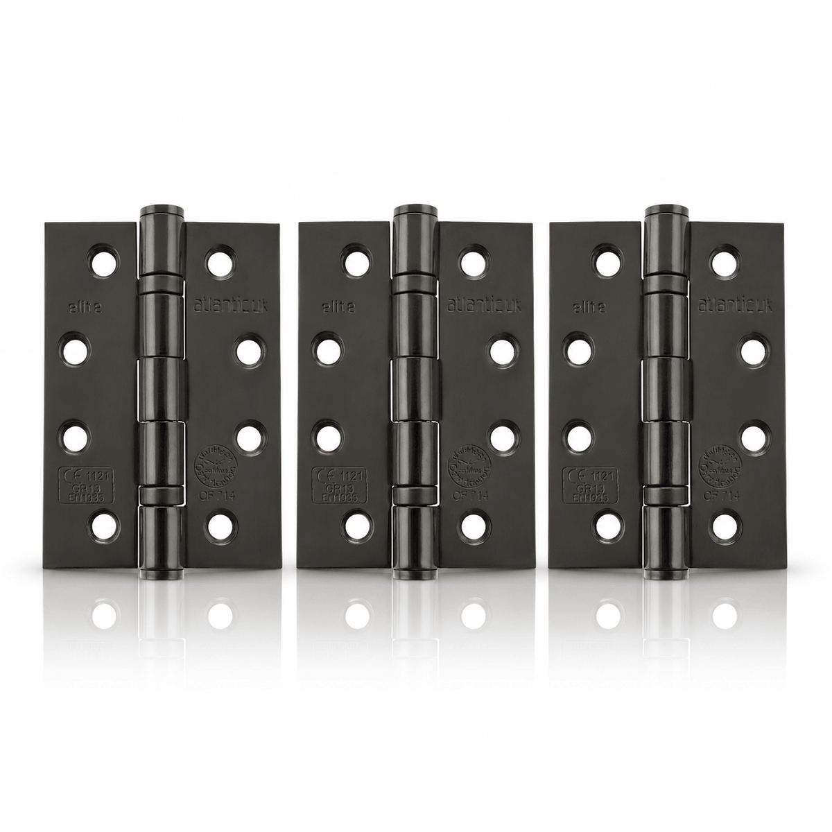 Product set of 3 black nickel 4" but hinges on a white background