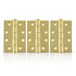 Product set of 3 polished brass 4" but hinges on a white background