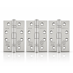 Product set of 3 polished stainless steel 4" but hinges on a white background