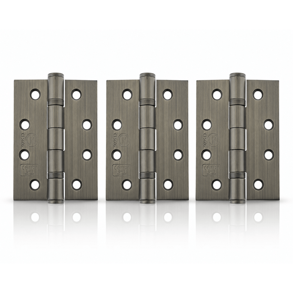 Product set of 3 urban bronze 4" but hinges on a white background