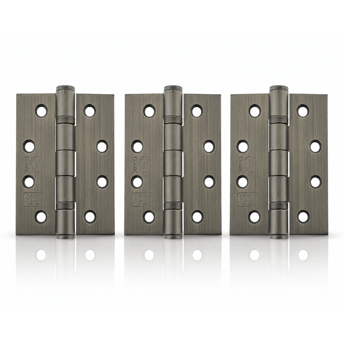 Product set of 3 urban bronze 4" but hinges on a white background