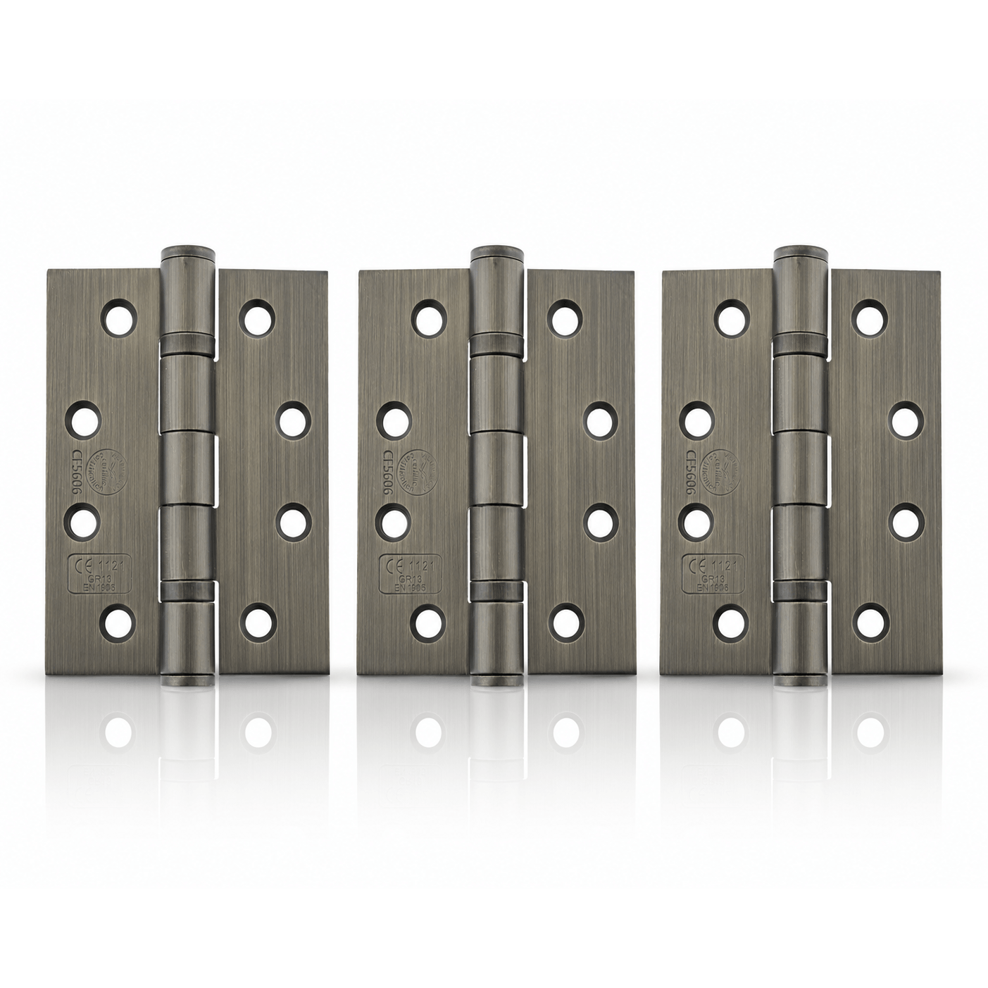 Product set of 3 urban bronze 4" but hinges on a white background