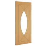 Product oak Amalfi clear glazed internal door shown angled with glass panels