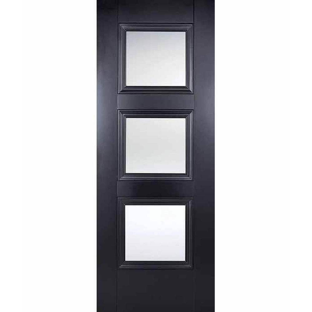 Product Amsterdam black primed 3 panel glazed internal door