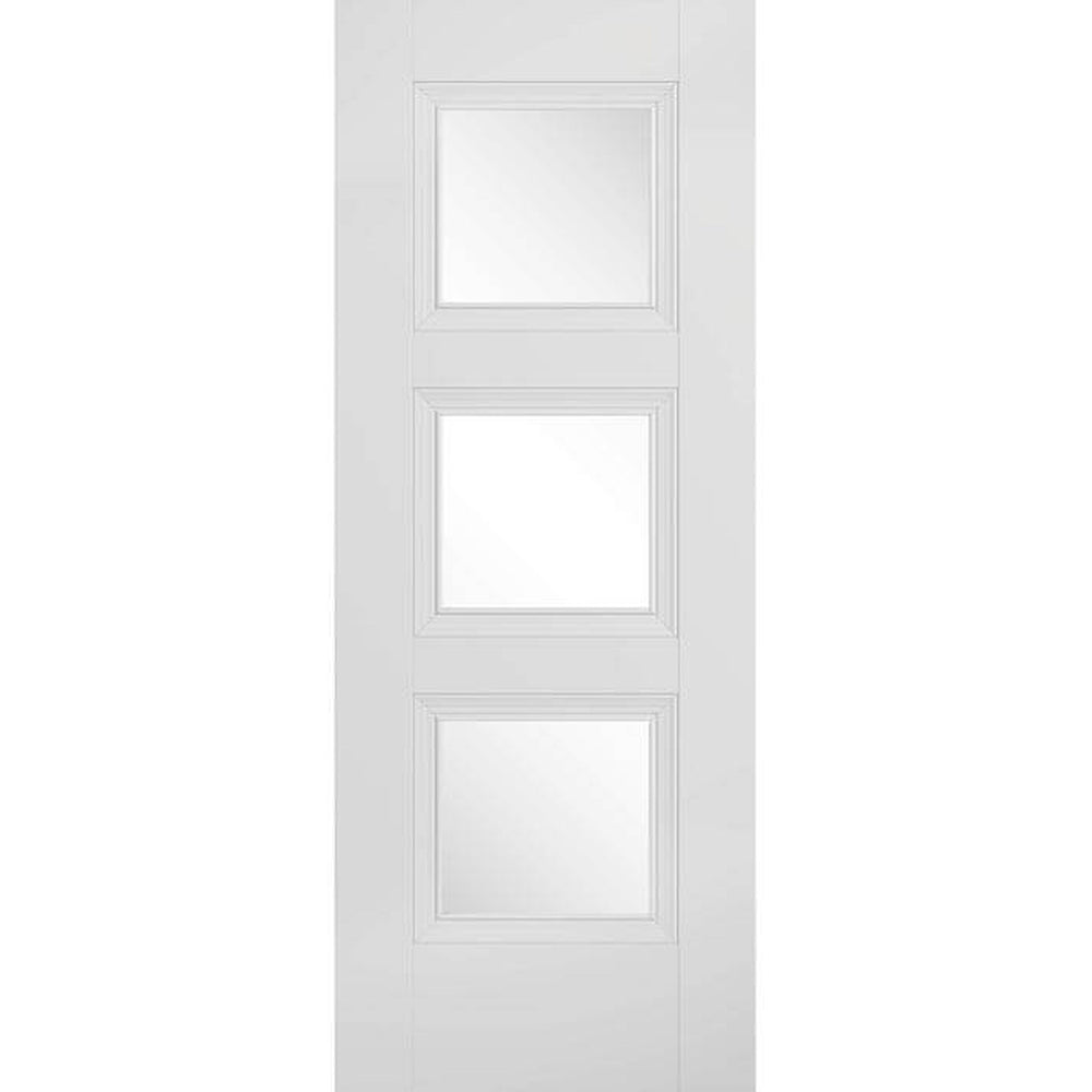 Product Amsterdam white primed 3 panel glazed internal door