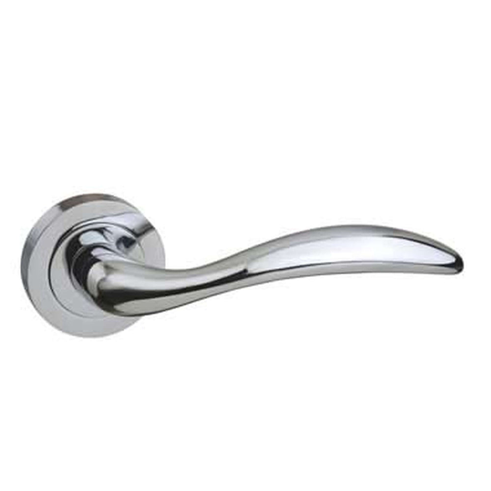 Product Ancon door lever on round rose in polished chrome finish