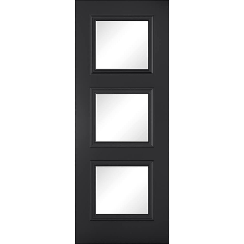 Product Antwerp black primed 3 panel glazed internal door