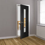 Lifestyle Aria black clear glazed laminated internal door in a grey room