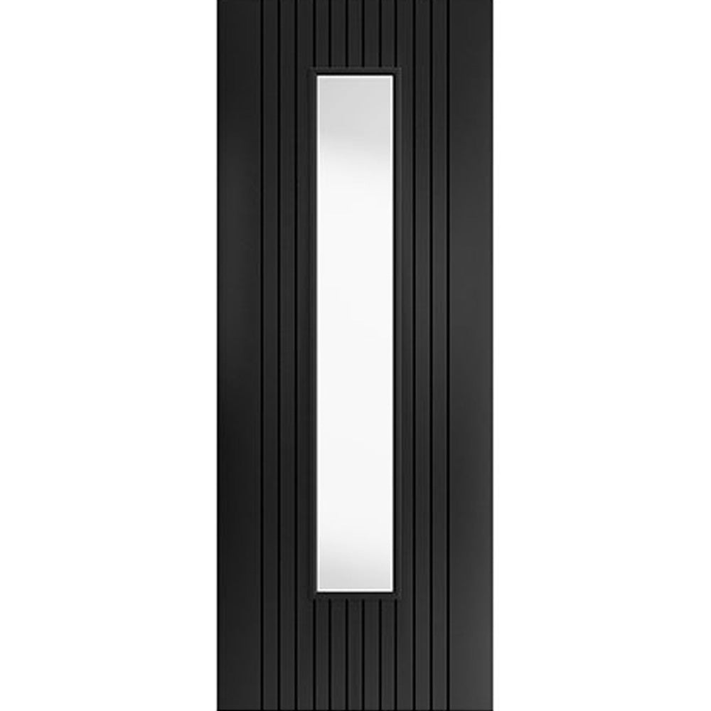 Product Aria black clear glazed laminated internal door with vertical grooves