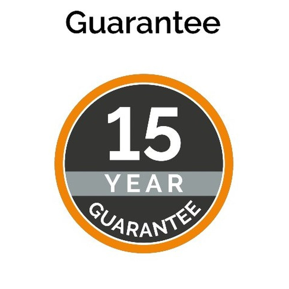 Graphic 15 year guarantee badge for Aria grey clear glazed laminated door
