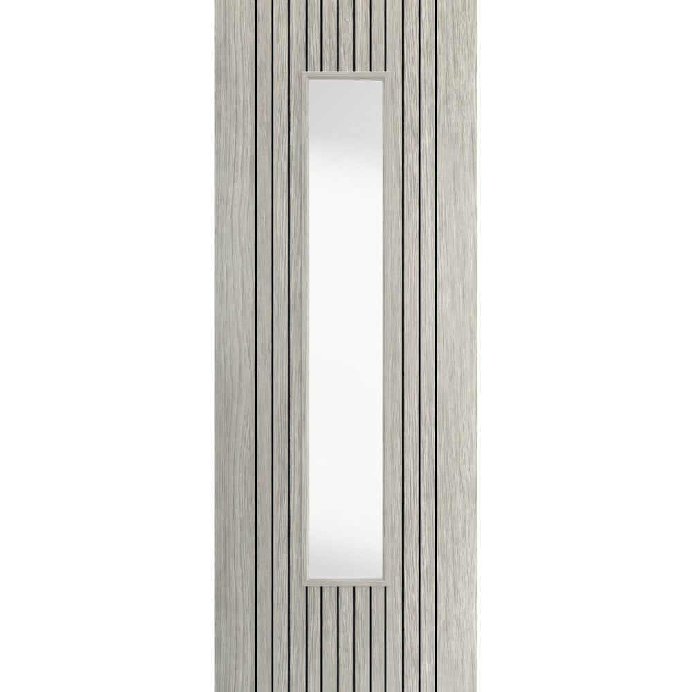 Product Aria grey clear glazed laminated internal door with tall glass panel