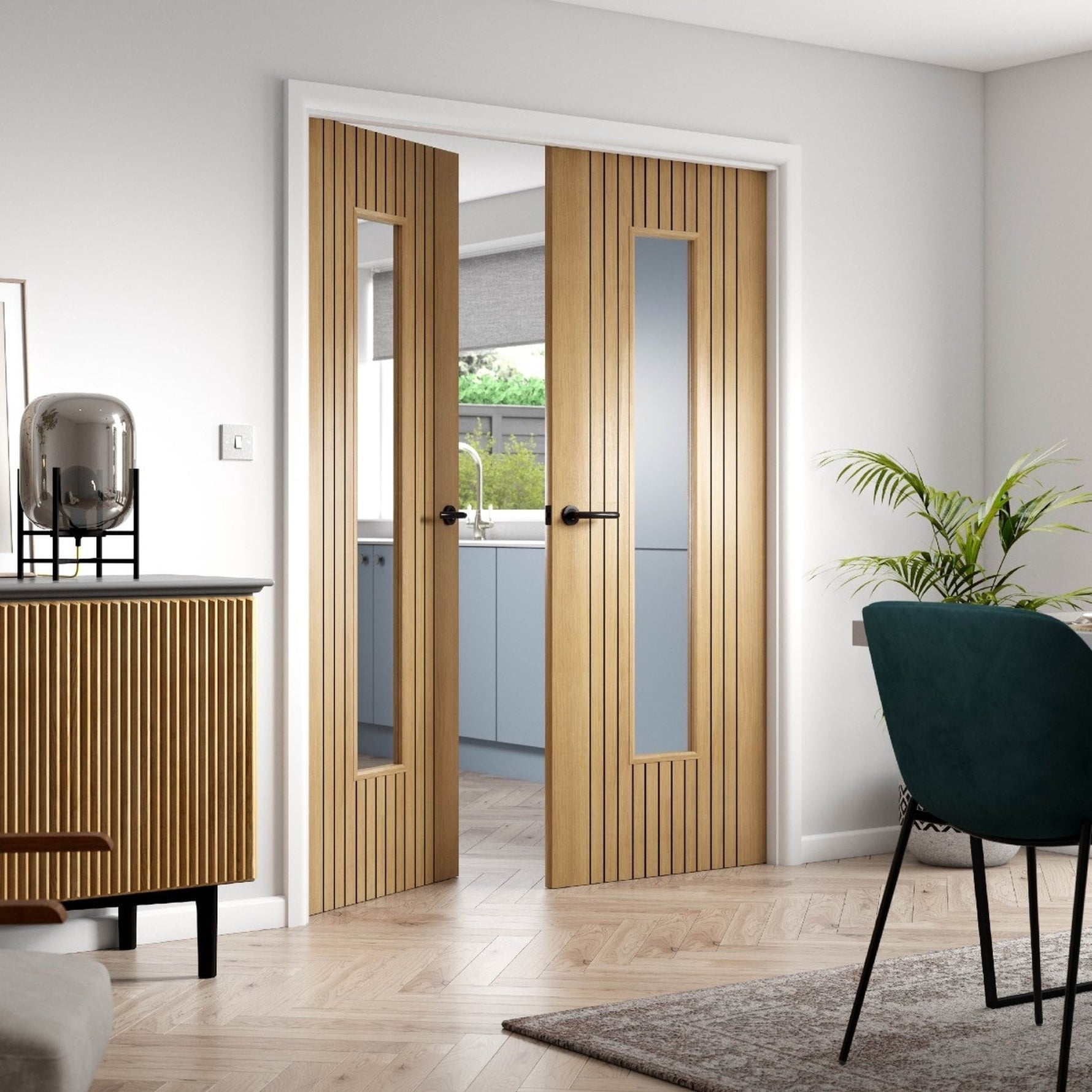 Aria Oak Clear Glazed Laminated Internal Door - Lifestyle Image 2