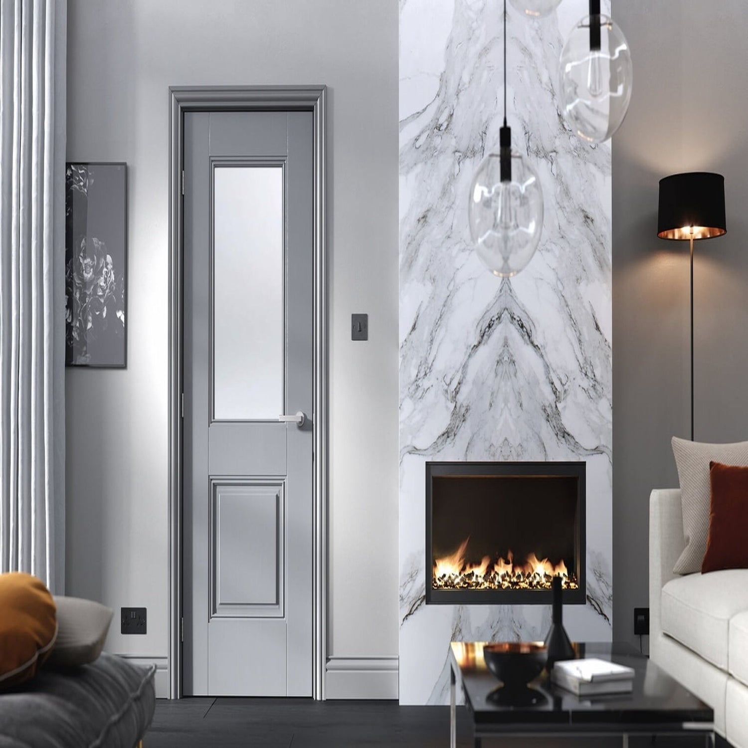 Arnhem Grey 2 Panel Internal Glazed Door - Lifestyle Image 1