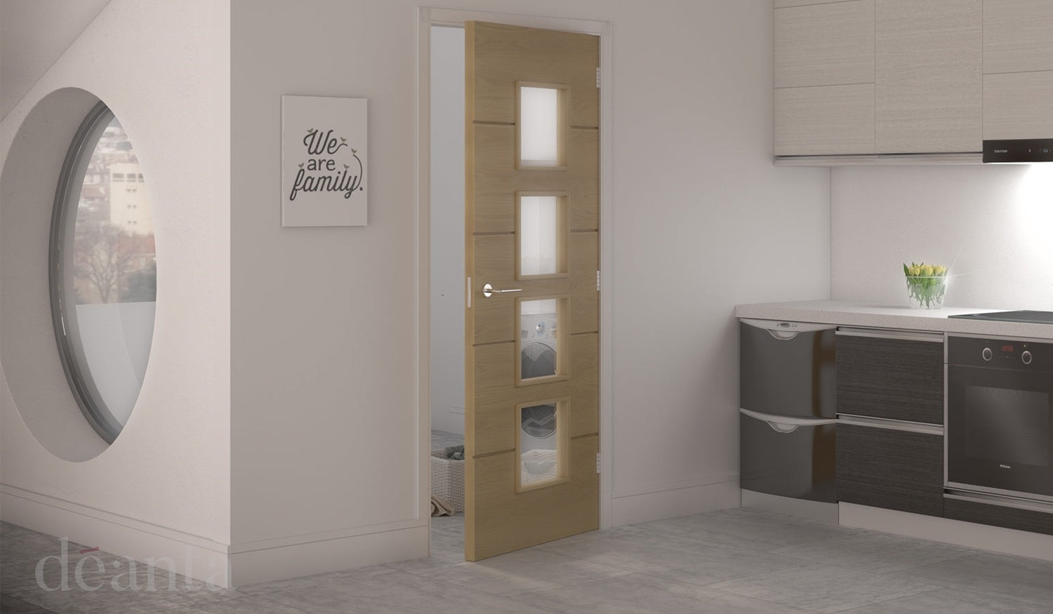 Augusta Internal Engineered Glazed Prefinished Oak Internal Doors