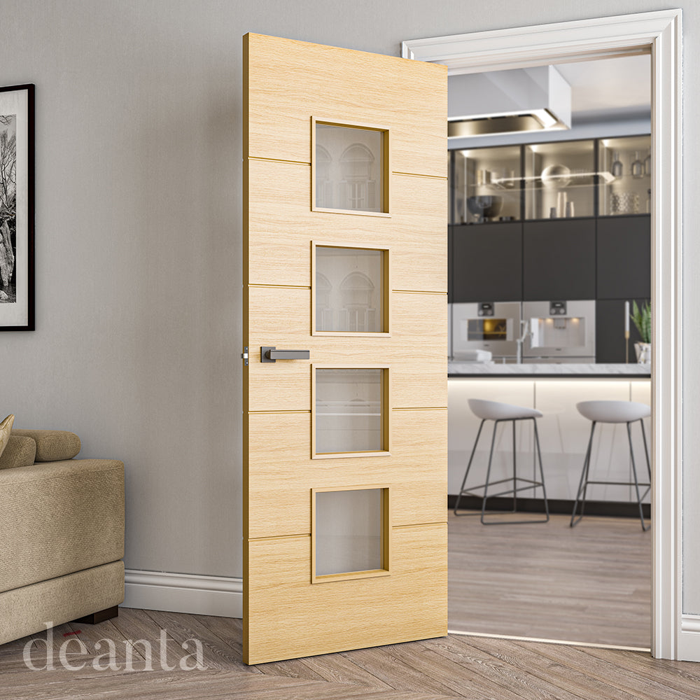 Lifestyle oak Augusta clear glazed internal door in a bright neutral interior
