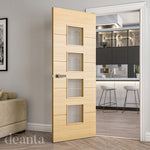 Lifestyle oak Augusta clear glazed internal door in a light hallway with pale walls
