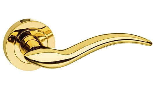 Product Barcelona lever on round rose door handle in satin nickel finish