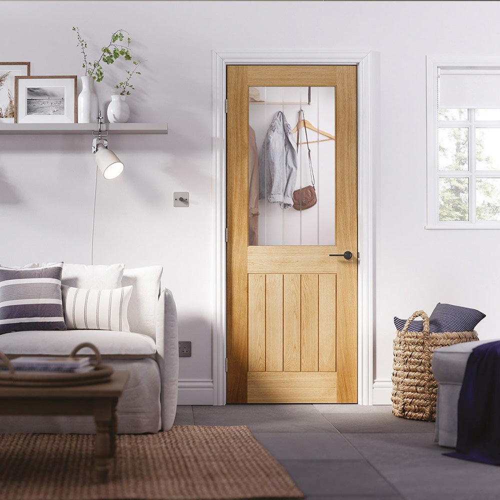 Lifestyle Belize prefinished oak 1 light glazed internal door in a home interior