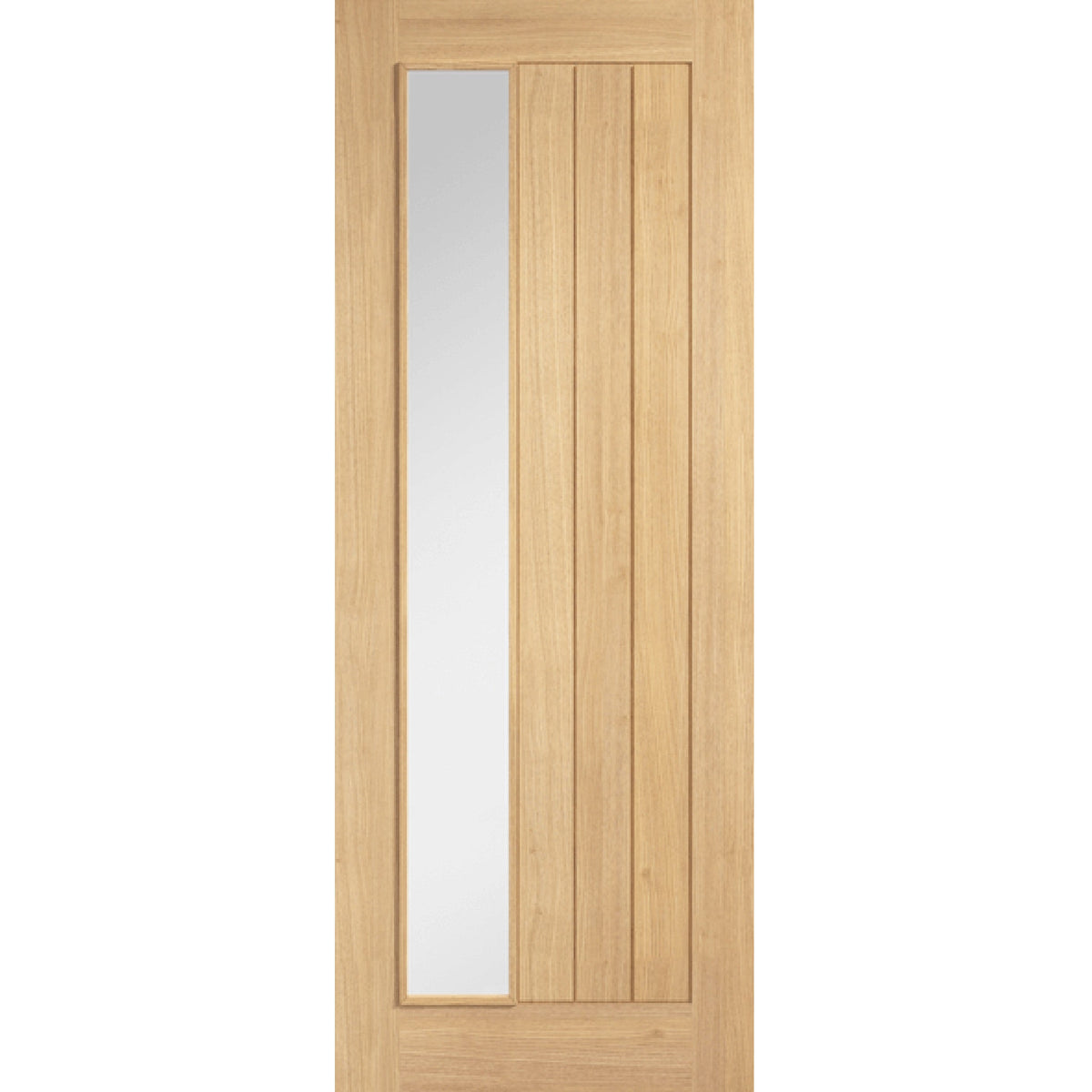 Product oak internal door with offset clear glazed panel