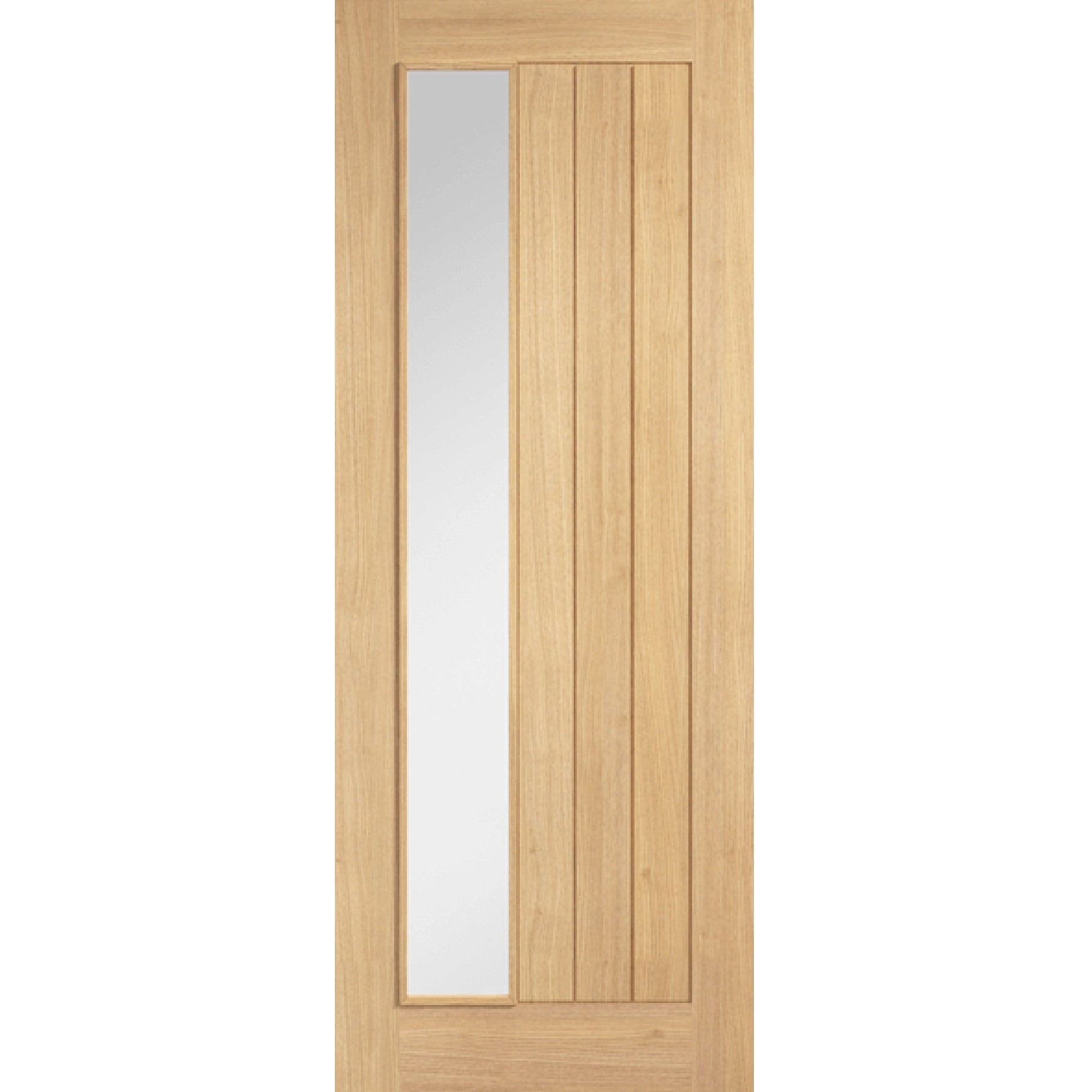 Product oak internal door with offset clear glazed panel