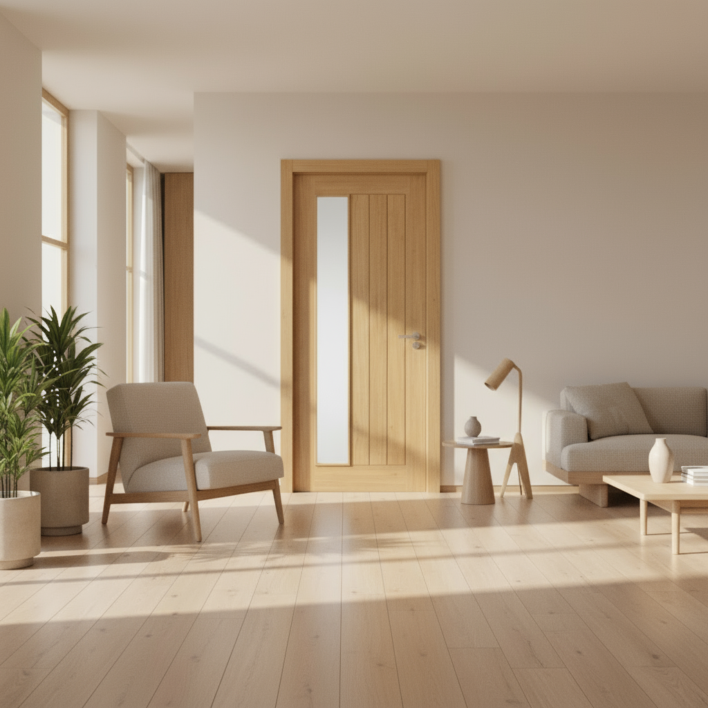 Belize Offset Clear Glazed Oak Internal Door