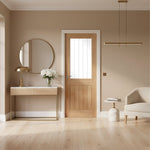 Product unfinished oak internal door with one clear glazed upper section front view