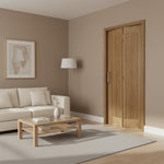 Lifestyle Mexicano oak bifold internal door in a neutral living room