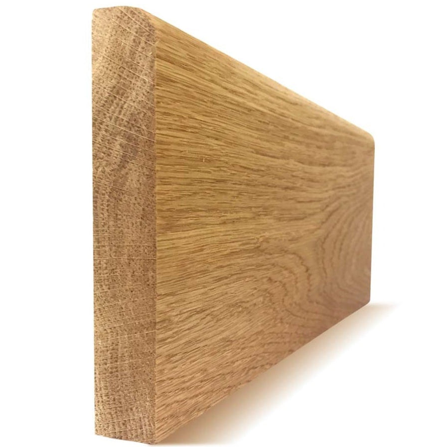 Product bullnose solid oak skirting boards with natural timber grain