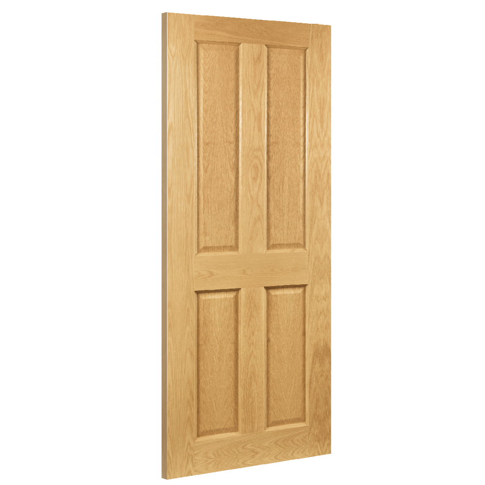 Product Bury oak internal door with vertical panels, angled view
