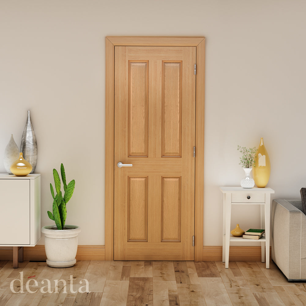 Lifestyle Bury oak internal door with vertical panels in a home interior