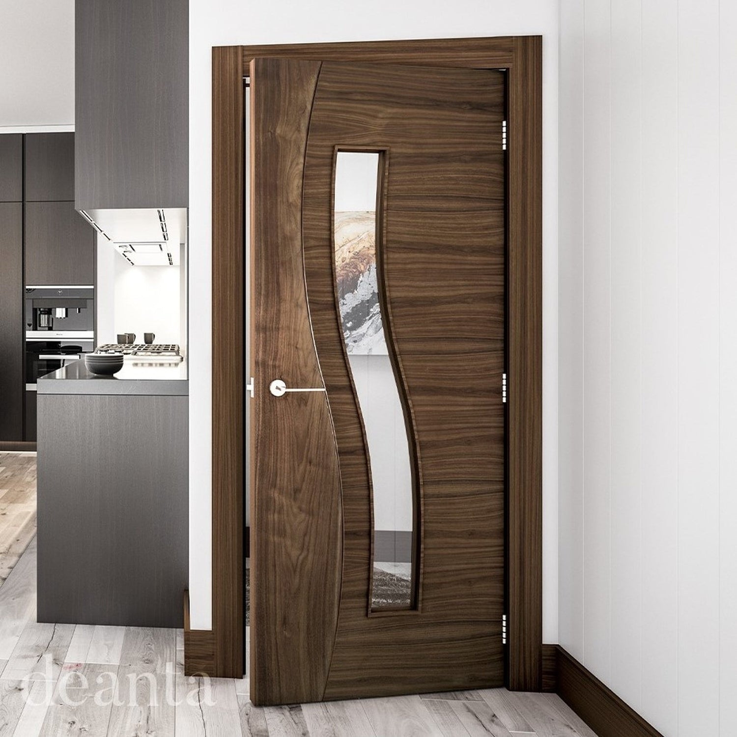 Cadiz Clear Glazed Prefinished Walnut Door - Lifestyle Image 2