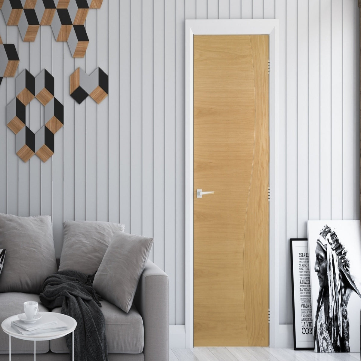 Cadiz Pre-Finished Oak Fire Door - Lifestyle Image 1