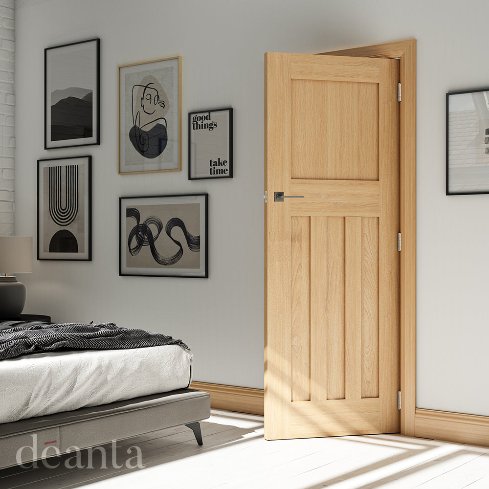 Lifestyle Cambridge oak internal door with vertical panels in a home interior