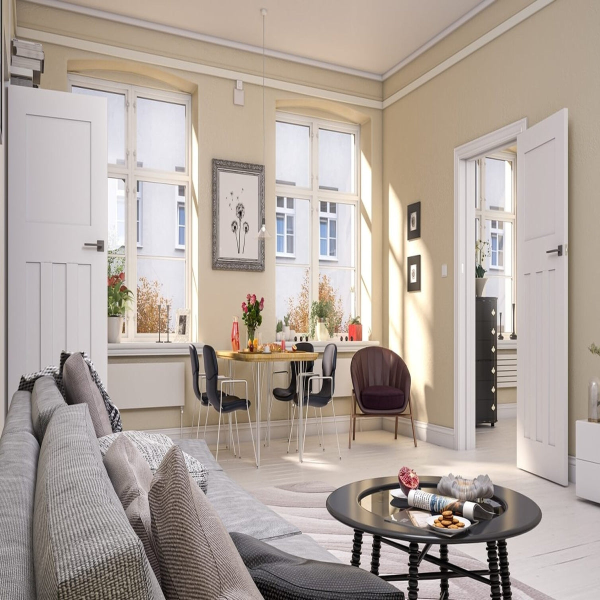Cambridge White Primed FD30 Fire Door - Lifestyle Image 2