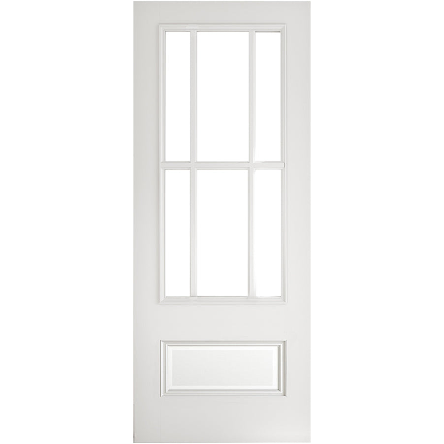 Product white primed Canterbury clear glazed internal door with raised panel detail