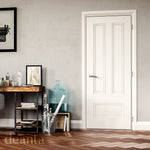Lifestyle white primed Canterbury solid internal door in a light interior with traditional detailing