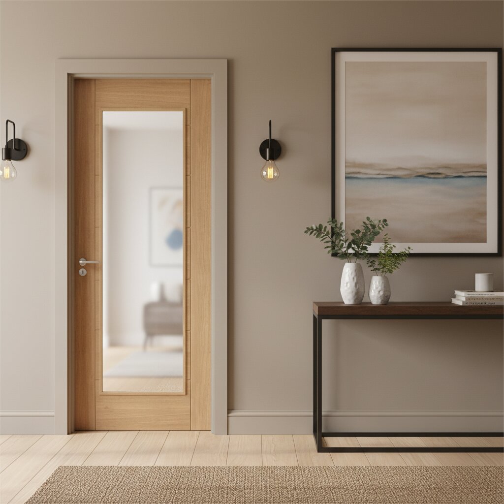 Product oak internal door with one clear glazed panel front view