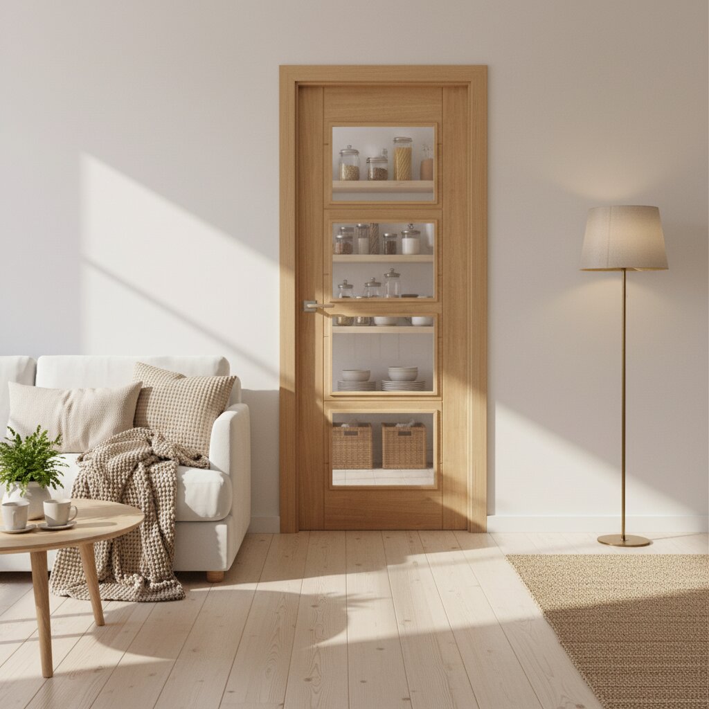 Product prefinished oak Carini four-light clear glazed internal door with slim glass panels