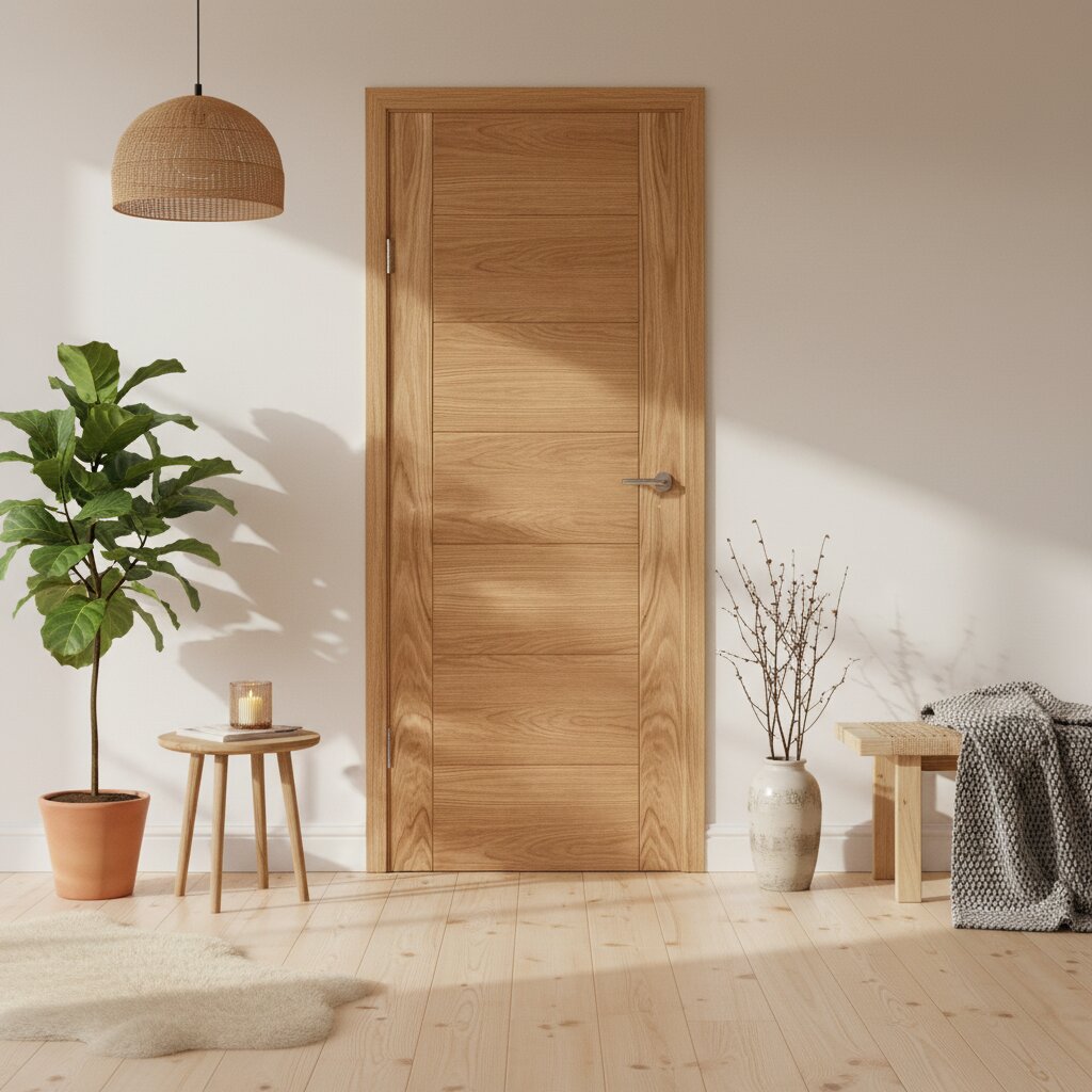 Product prefinished oak Carini internal door with vertical panel design