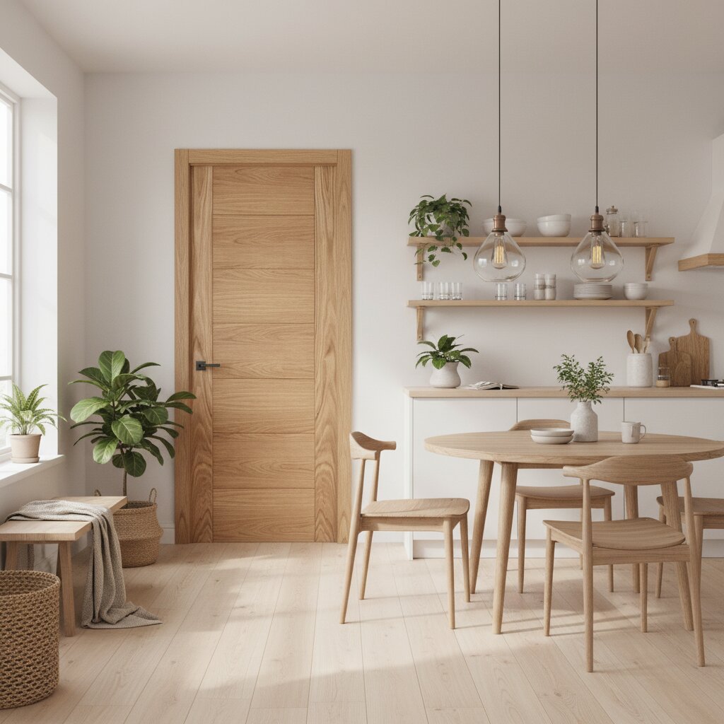 Product unfinished oak Carini FD30 internal fire door with slim vertical panels