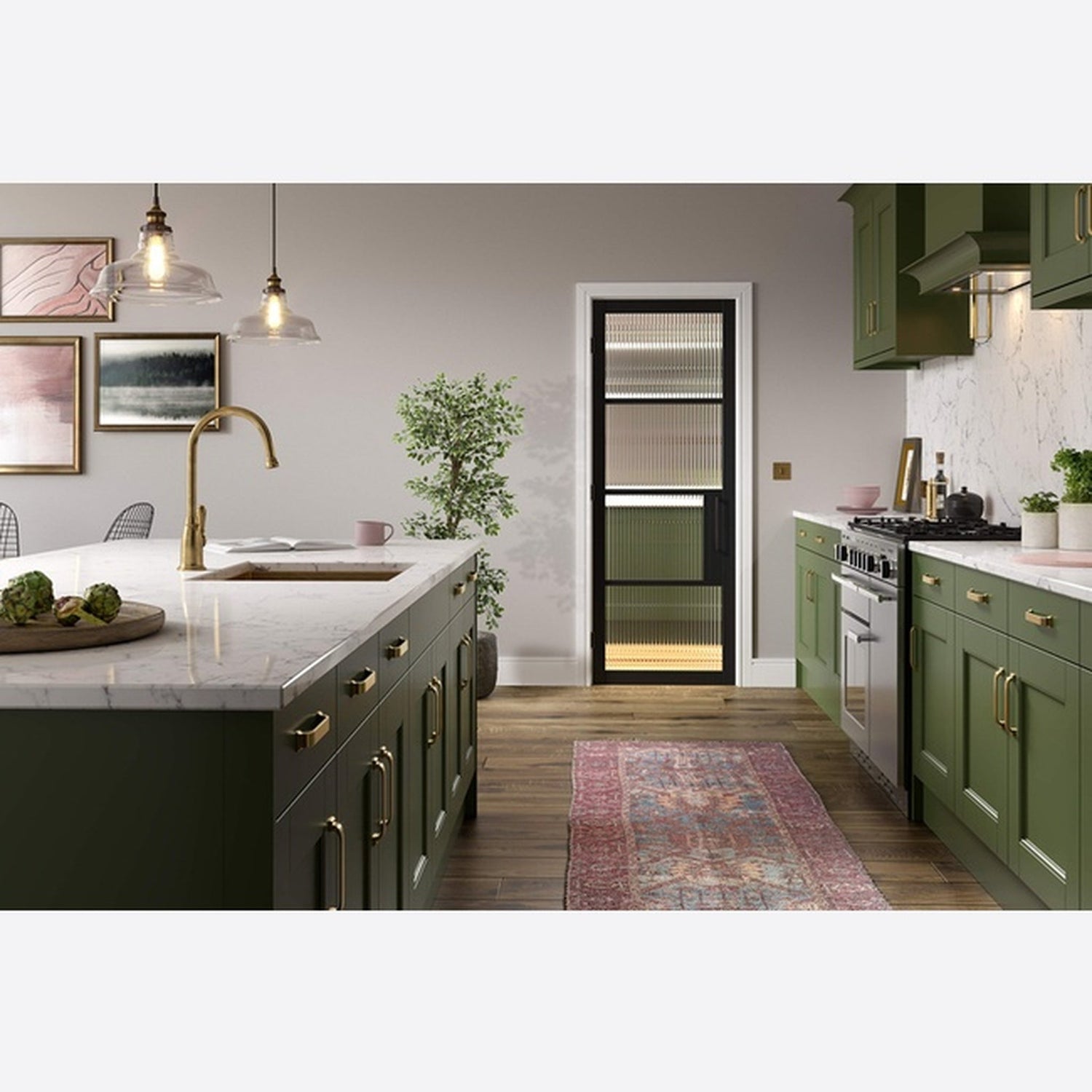Chelsea Black Reeded Glazed Internal Door - Lifestyle Image 1