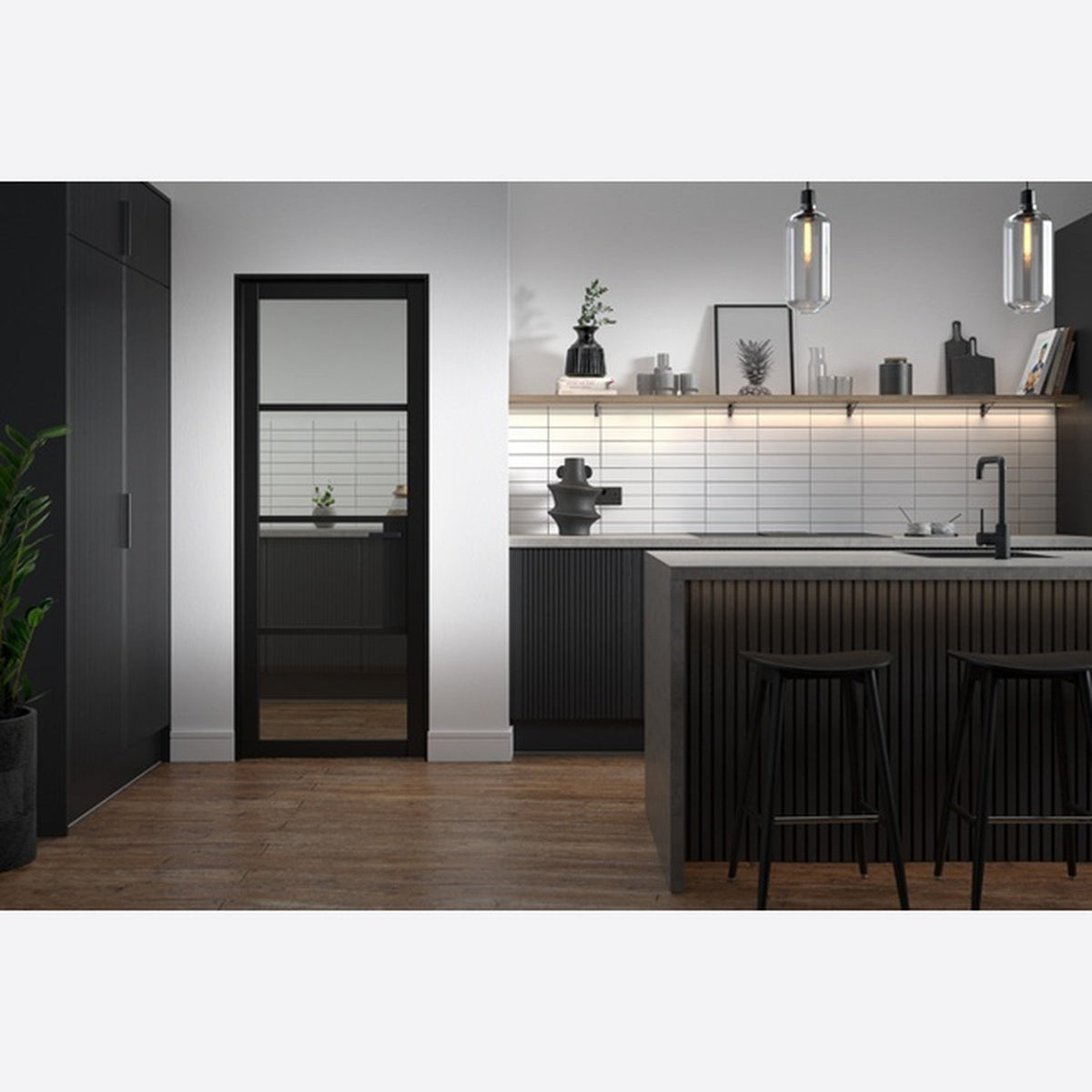 Chelsea Prefinished Black Clear Glazed Internal Door - Lifestyle Image 1