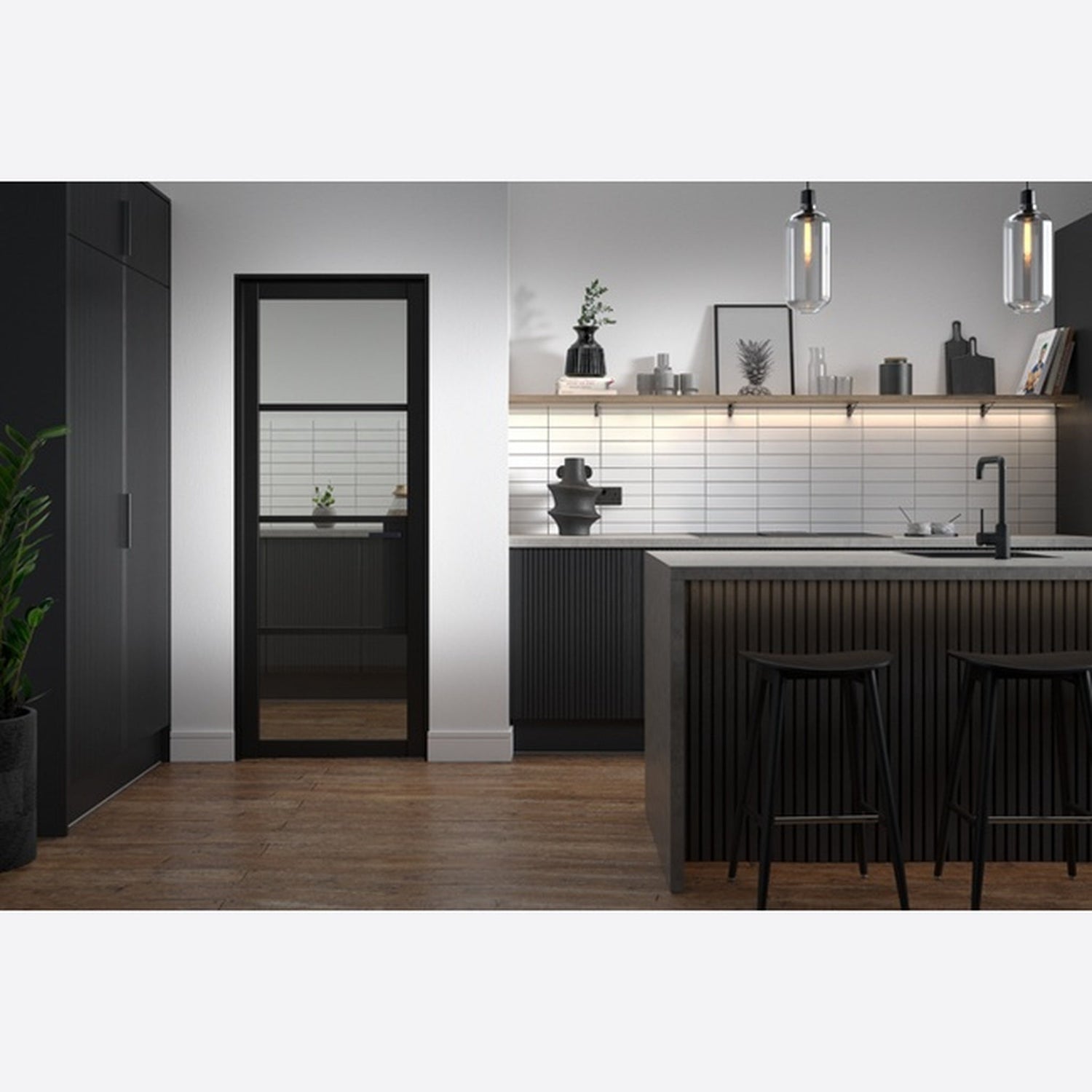 Chelsea Prefinished Black Clear Glazed Internal Door - Lifestyle Image 1