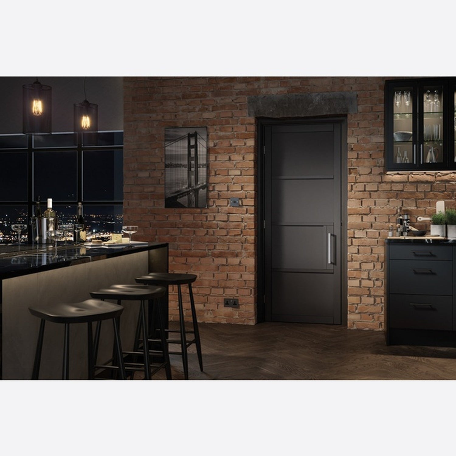 Chelsea Prefinished Black Internal Door - Lifestyle Image 1