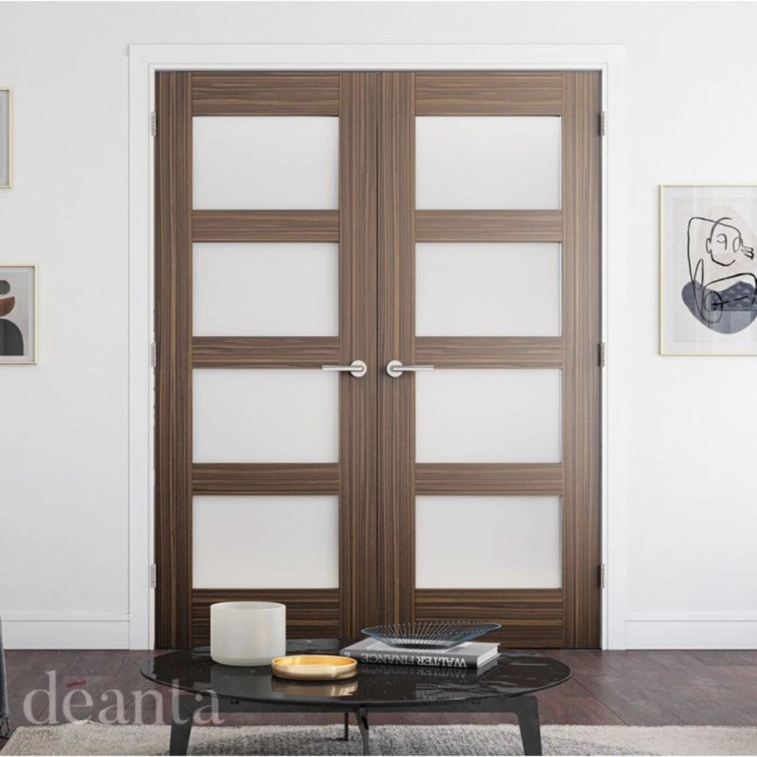 Coventry Prefinished Glazed Walnut Door Obscured Glass