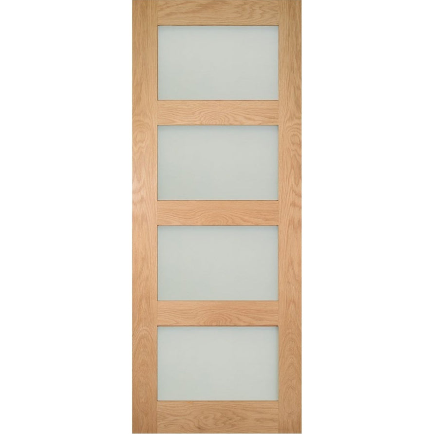 Product Coventry four-panel glazed Shaker style door with obscured glass